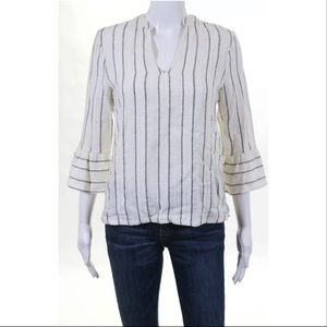 Maven West Womens Blouse Cream Gray Stripe Size XS